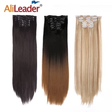 22-Hairpiece 16-Clips Heat-Resistant False-Styling Alileader Straight Synthetic 6pcs/Set