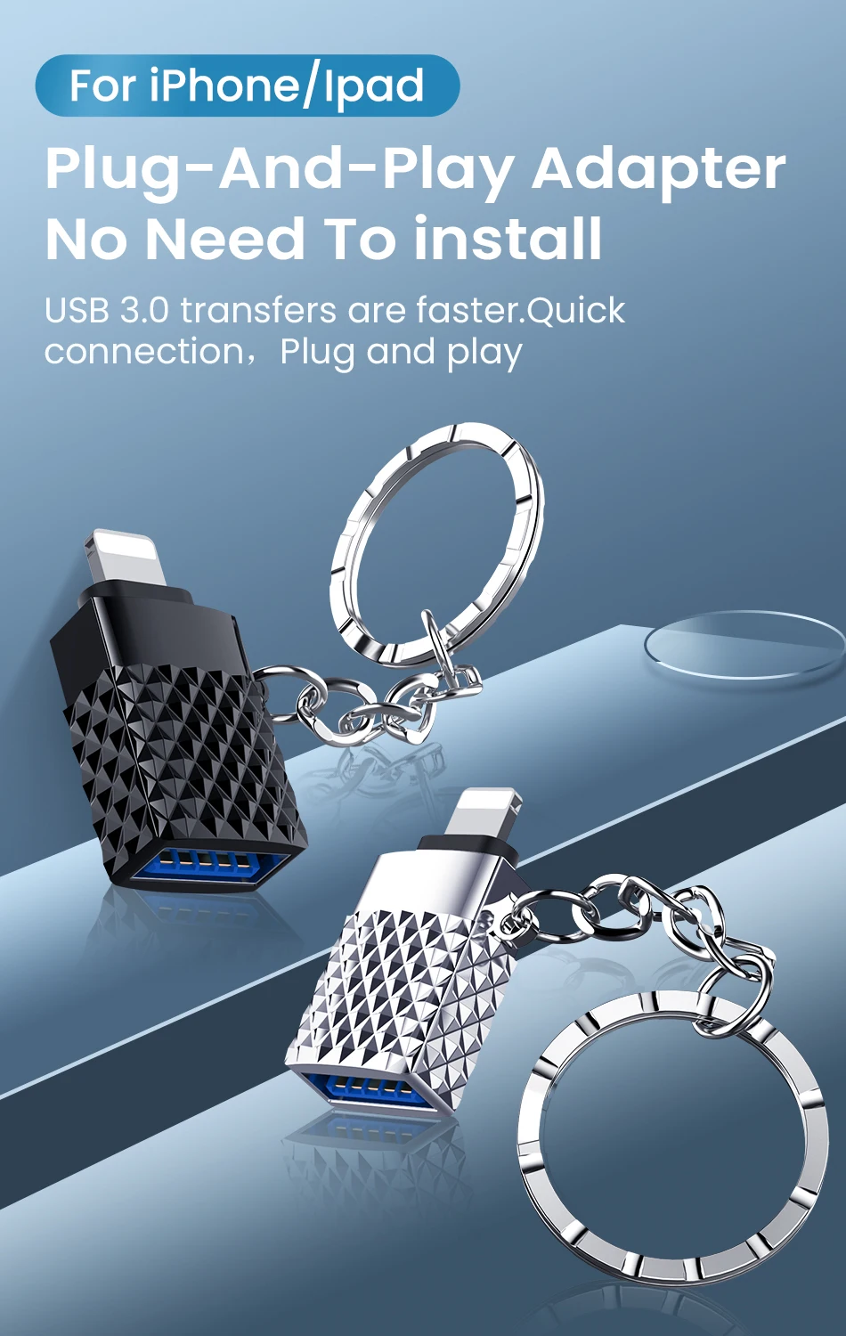 For iPhone Mini USB 3.0 To Lighting 8 Pin OTG Adapter With Key Chain For iOS 13 14 Above system Sync Data OTG Adapter Converter hdmi phone adapter