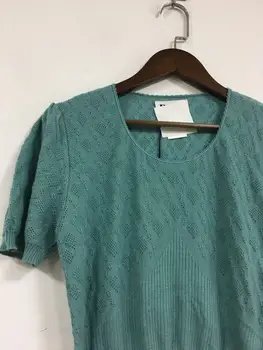 

Women Sweater 2020 Spring and Summer New Hollow Knitted Flower Round Neck Bottoming Short-sleeved Sweater Women