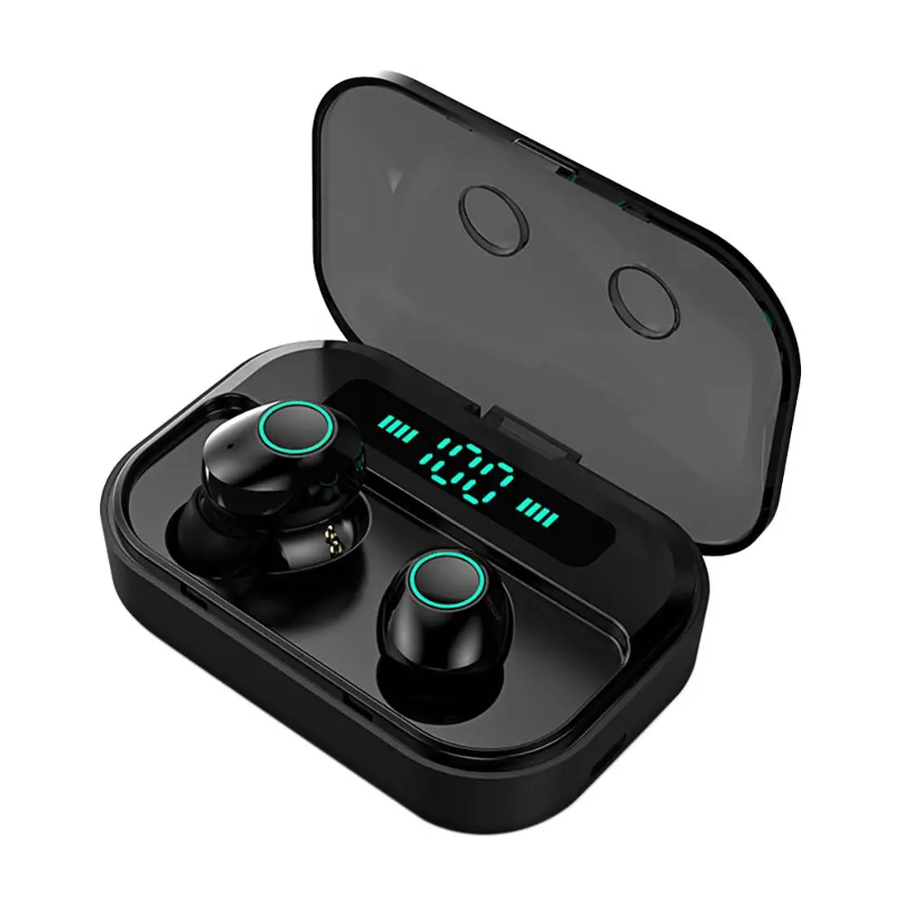 Черный M7 TWS Bluetooth гарнитура 5,0 истинный беспроводной двойной в уши с светодиодный цифровой дисплей экранhands-free для спортивных наушников водонепроницаемый - Цвет: Черный