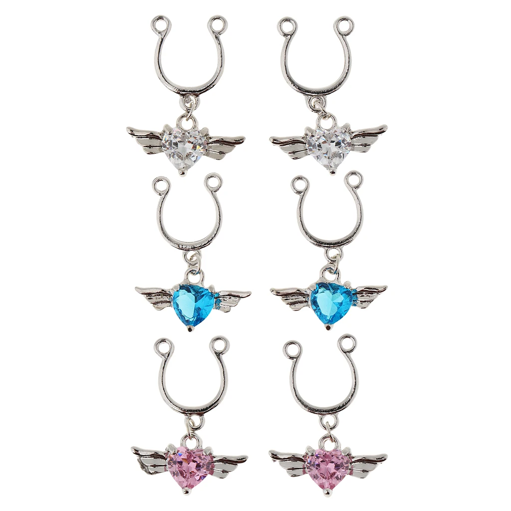 1 Pair Fake Nose Ring Clip On Non Piercing Crystal Dangle Stud Body Jewelry