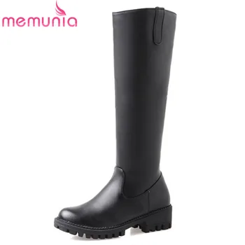 

MEMUNIA 2020 new arrival women knee high boots simple solid colors autumn winter boots zip square heels platform shoes woman