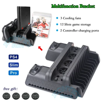 

PS4/PS4 Slim/PS4 Pro Multifunction Dual Controller Charging Station Dock Vertical Cooling Fan Disc Storage Stand For P4&Slim&Pro