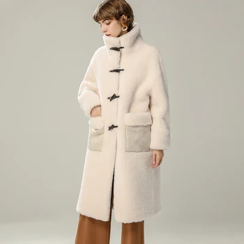

Sheep Shearing Jacket Long Women Winter Real Fur Coat Female Clothes 2020 Korean Vintage White Wool Coat Warm Fur Top Hiver 9831