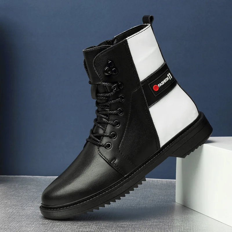 

2019 New Style Men Leather Boots Autumn & Winter Martin Boots Men's Hight-top Worker Boot England Wave Cotton Boots