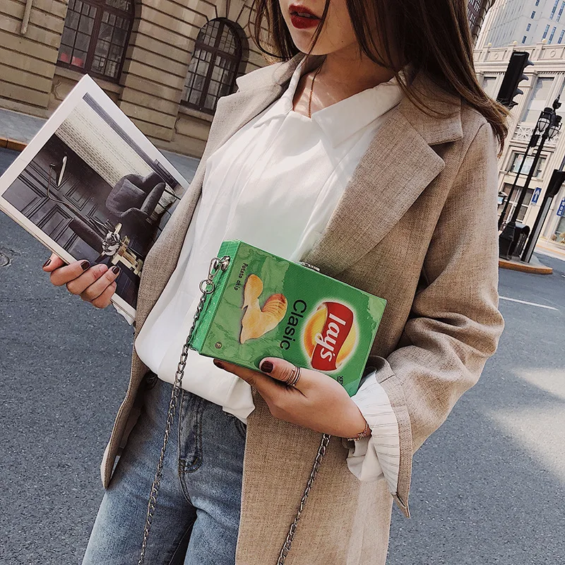 

Personalized & Creative Potato Chips Bag Women's 2019 Summer New Style Mini Box Square Sling Bag CHIC Chain Single-shoulder Cros