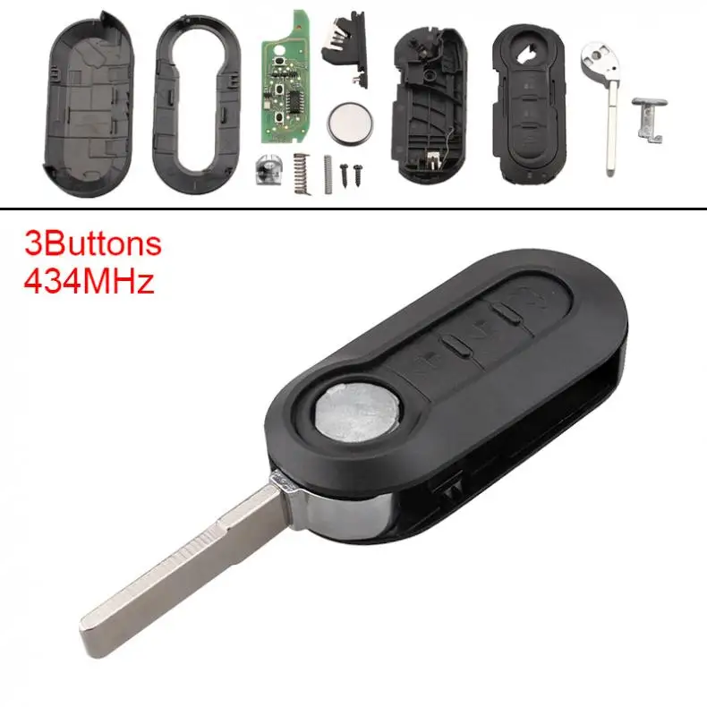 

434MHz 3 Buttons Keyless Uncut Flip Remote Key Fob PCF7946 Chip for For-Fiat 500 Grande Punto 2010-2017 / Doblo 2010-Presente /