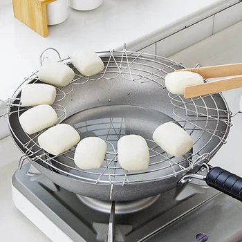 

36CM Multifunctional Deep Frying Oil Filter Rack Stainless Steel Semicircle Steaming Drain Kitchen Cooking Foldable Gadget