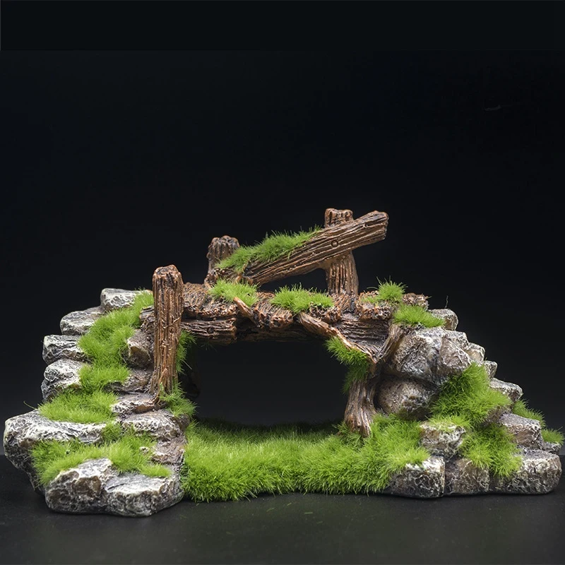 Best Life for Fish Resin Moss Bridge Fish Play Cave Decor for Fish Tank Aquarium Ornament