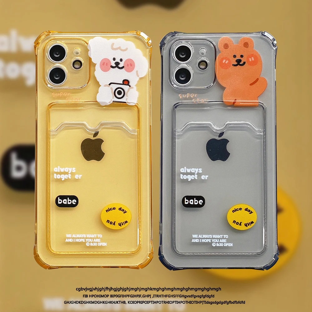 Cute cartoon bear Shockproof Silicone Lens Protection Phone Case For iPhone 12 11 Pro Xs Max SE 2 X Xr 7 8 Plus Card Back Cover