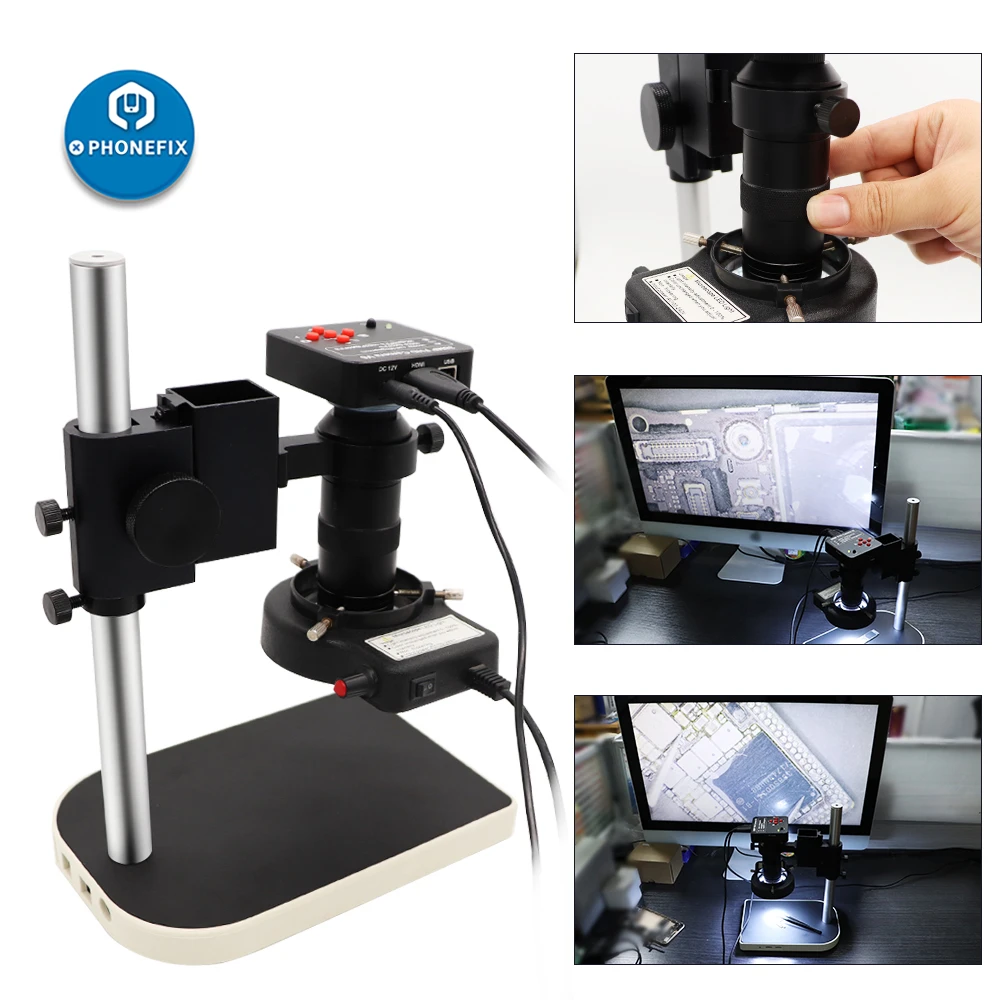 Color : Rotating Bracket, Magnification : 300X L-Ying Microscopes， Full HD 38MP 2K 1080P Electronic Video Microscope Camera TF Card Storage 120X 180X 300X HDMI USB Magnifier for Welding Repair 