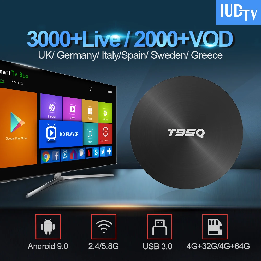 

IPTV Italy Spain Germany UK Sweden 1 Year IPTV IUDTV Subscription T95Q Android 9.0 TV Box Greek Spain Italia Sweden India IP TV