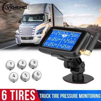 

Vehemo TPMS Truck 6tire 6PCS External Sensor Explosion Proof Tire Pressure Monitoring System RV Gauge Digital Real-Time Display