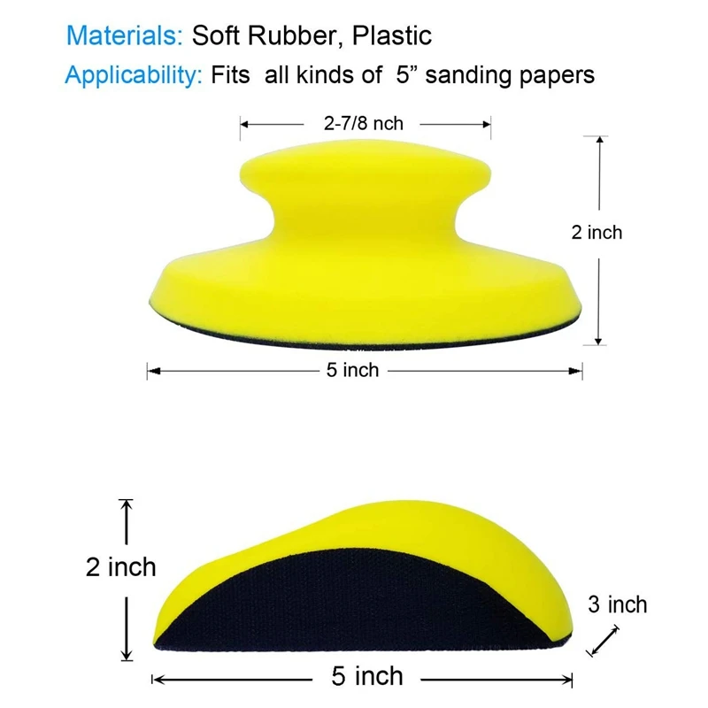 2 Pack 5 Inch Hand Sanding Blocks Round and Mouse-Shaped for 5 Inch Hook and Loop Discs perfect for Wood Furniture Restoration H