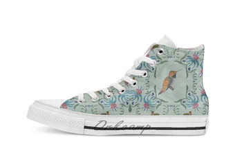 

Hummingbird pattern on mint background breathable Casual High Top lace-up Canvas shoes sneakers Drop shipping