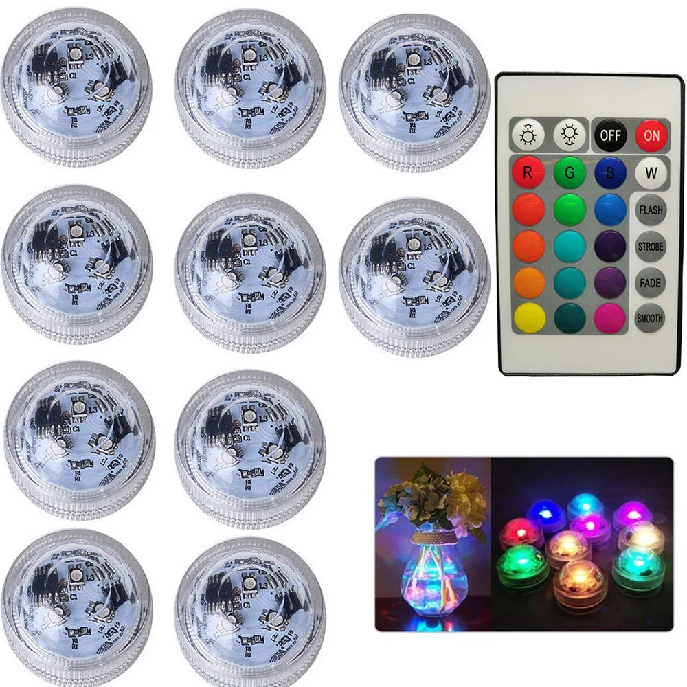 RGB Submersible Led Lights Mini Waterproof Underwater Night Lamp Outdoor Pond Pool Vase Bowl Garden Xmas Party Decoration Lights