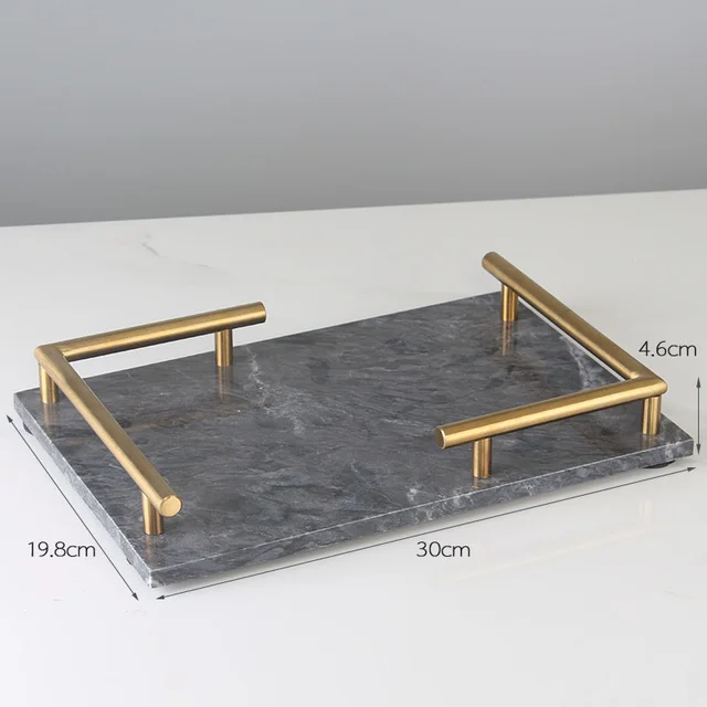 Márvány És Sárgaréz Tea Tálca Fürdőszoba Kozmetikai Polc Gyümölcs/ Tészta Tányér Téglalap Kreatív Tároló Szervezet Arany Fogantyú - Image 4
