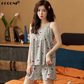 

GOGONI Cotton Women Pyjama Femme Summer Spaghetti Strap Sleepwear Women Pajama Set Fashion Hot Sale Great Quality Women Homewear