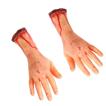 

2Pcs Severed Scary Cut Off Bloody Fake Latex Life Size Arm Hand Halloween Prop Haunted Party Decoration