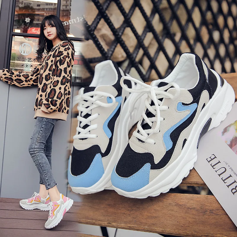 

2019 New spring and autumn color matching sneakers women's wild blue running shoes students increase sneakers ZQ-59