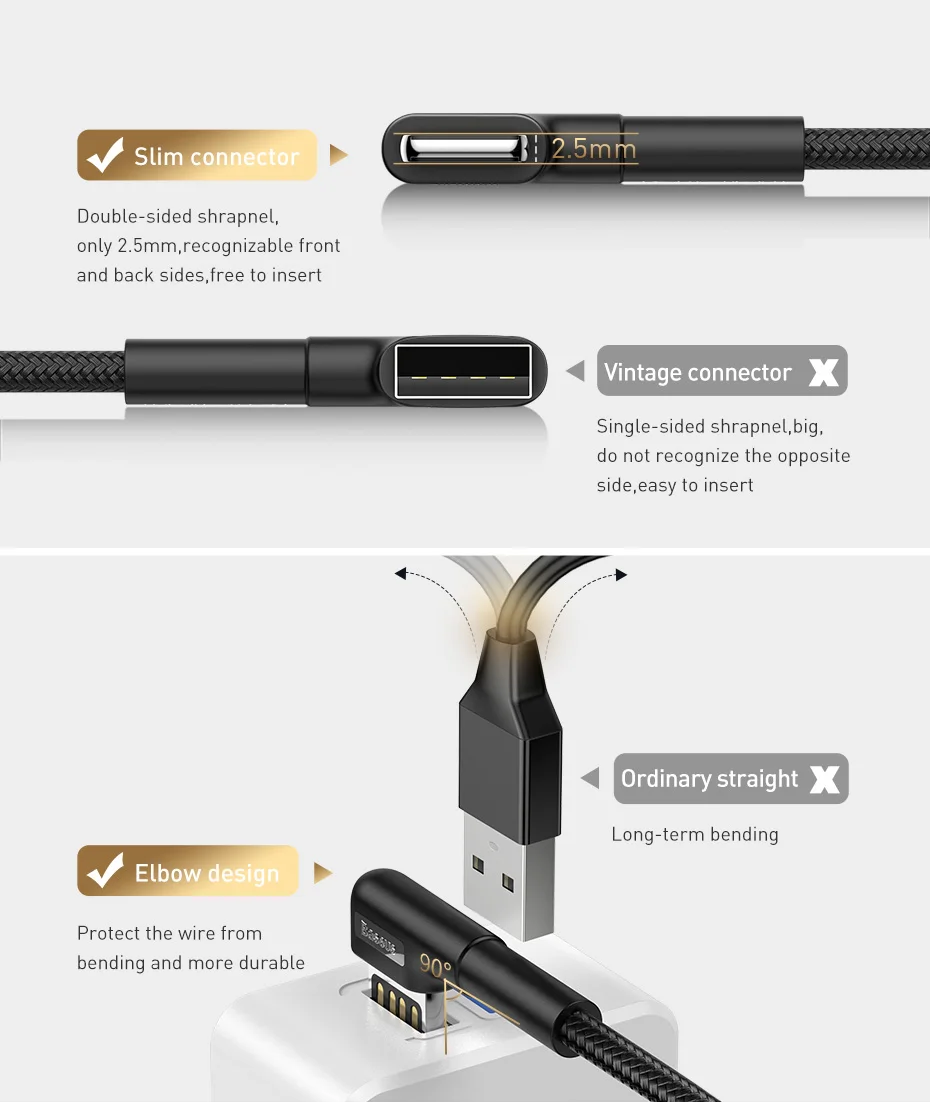 Baseus usb type-C кабель 3A Быстрая зарядка USB C Calbe двойной локоть type C кабель для samsung s9 s10 данных USB C игровой кабель провод USB