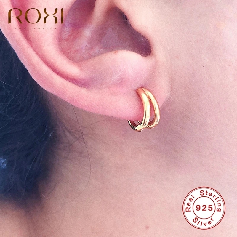 ROXI-pendientes redondos de aro pequeños y brillantes para mujer y niña, aretes de boda de cumpleaños, joyería de plata de ley 925