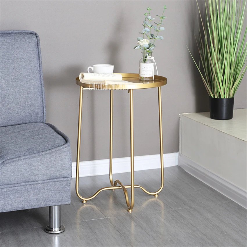  18XS197 Modern Simple Bedroom Metal lron Folding Small Round Coffee Table Living Room Eco Friendly  - 4000377012163