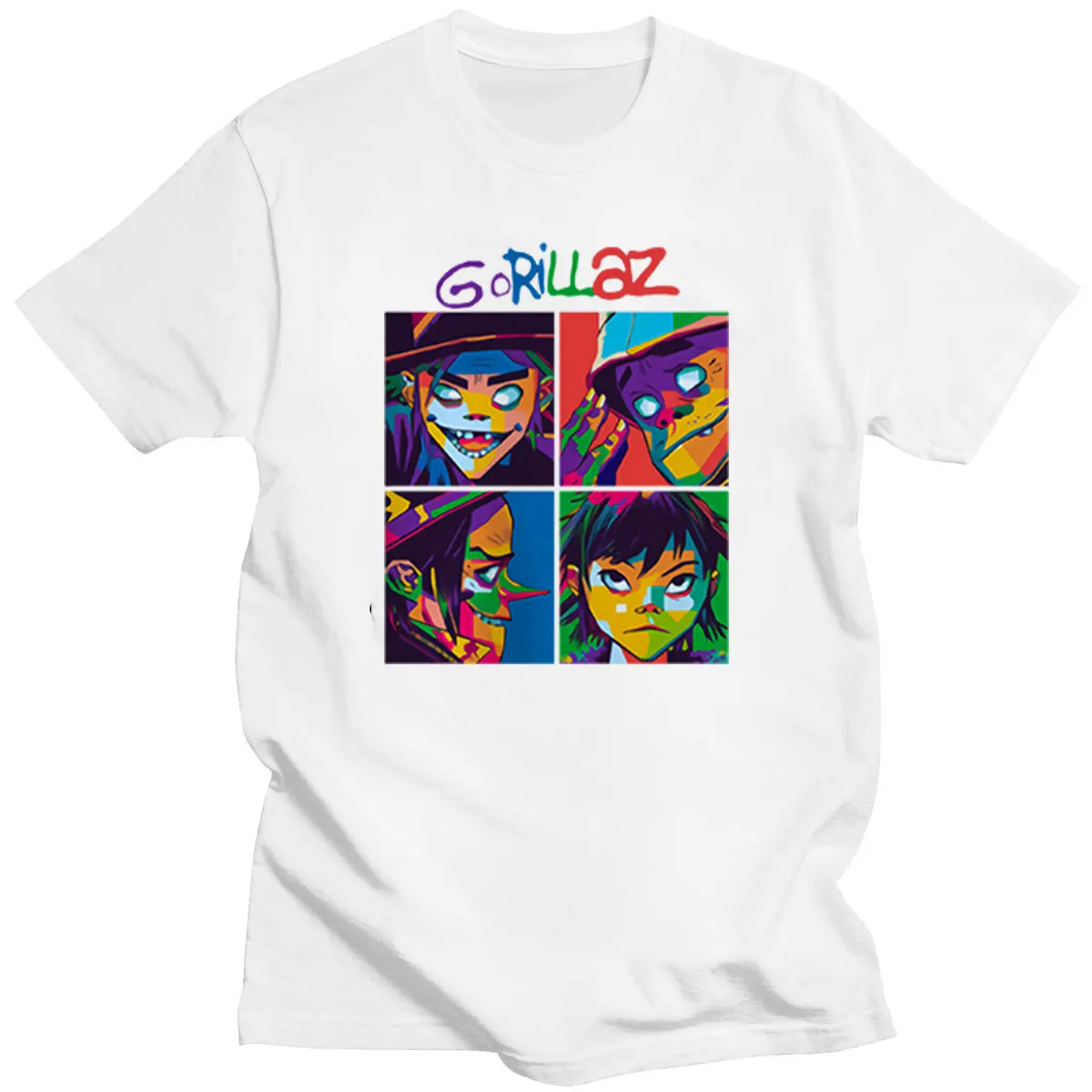 Gorillaz Music Band Hat Pattern T-shirt Black Pure Men's/women's Spring Summer Short-sleeved Cool Retro Streetwear Tshirt Tops |
