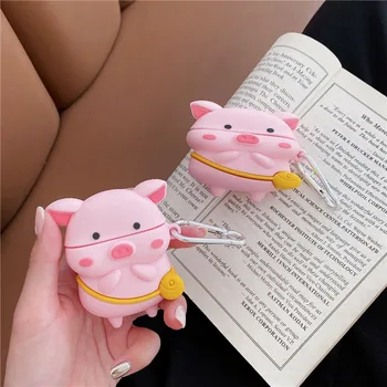 

Anti-lost Earphone Case For Apple Airpods Cute Women Girls 3D Cartoon Backpack Pink Pig For Airpods Silicone Cover