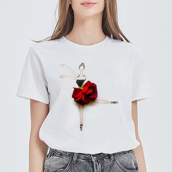 

Gorgeous summer T-shirt Female Rose petal dance sexy fascinating top female casual half-sleeved fitness sports shirt short sleev