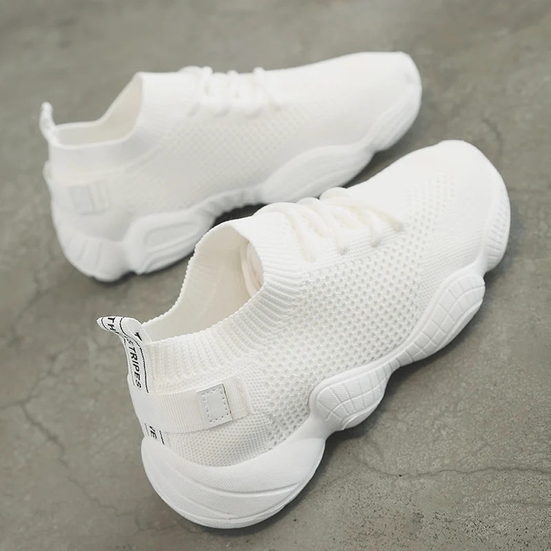 White OneBling/дышащие Сетчатые эластичные трикотажные носки; обувь на плоской подошве; женские мягкие кроссовки на платформе; Женская Повседневная прогулочная обувь без застежки - Цвет: White