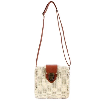 

AUAU-Woman Straw Weave Bag Crochet Crossbody Bag Shoulder Messenger Satchel Beach Handbag (White)