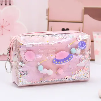 

2019 Cute Pencil Case Laser Leather Pen Box Big Makeup Bag For Girls Gift Coin Bag Fashion PVC Toiletry Cosmetic Bag Case Pouch