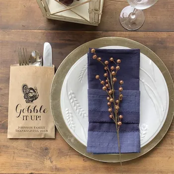 

Custom Thanksgiving Dinner Favor Bags - Goodie Bags - DIY Fall Favors - Table Setting - Gobble it up - Recycled Favors