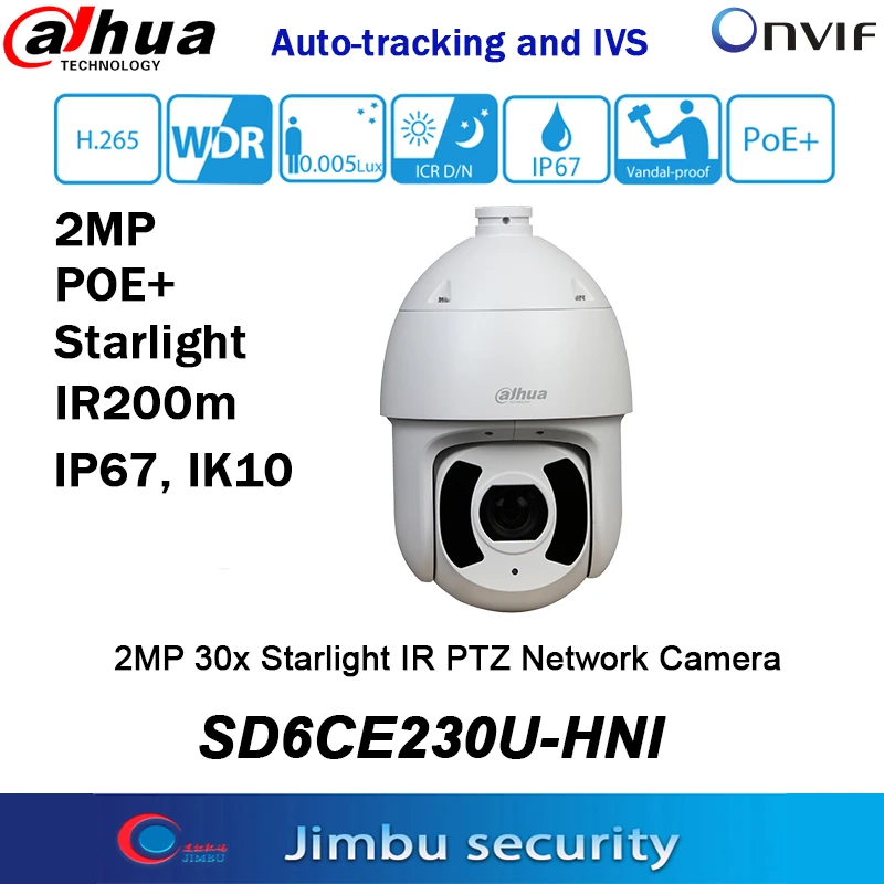Dahua 2MP Starlight PTZ Camera SD6CE230U-HNI PoE 30x Zoom IR200M IP67 Auto Tracking CCTV Security Cam English International |