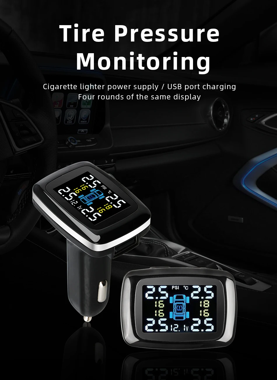 Jansite Car TPMS Tire Pressure Monitoring System Sensors Cigarette Lighter USB port Auto Security Alarm Systems Tire Pressure