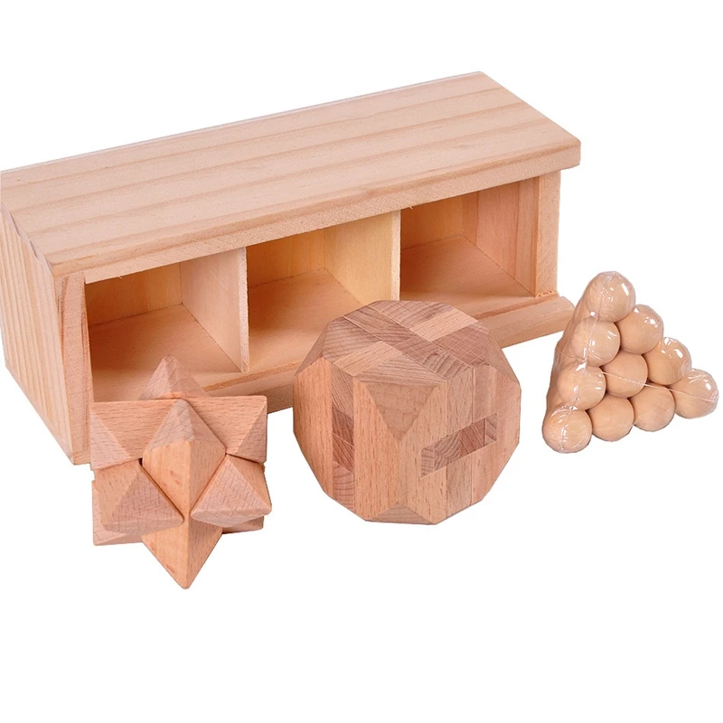 3Pcs Wood Brain Teaser Kong Ming Lock Wooden Box Interlocking Burr 3D Puzzles Game Toy Intellectual Educational For Adults Kids 3pcs pyrography tips replacement wood burning tips pyrography wire pen nibs wooden burning wire nibs