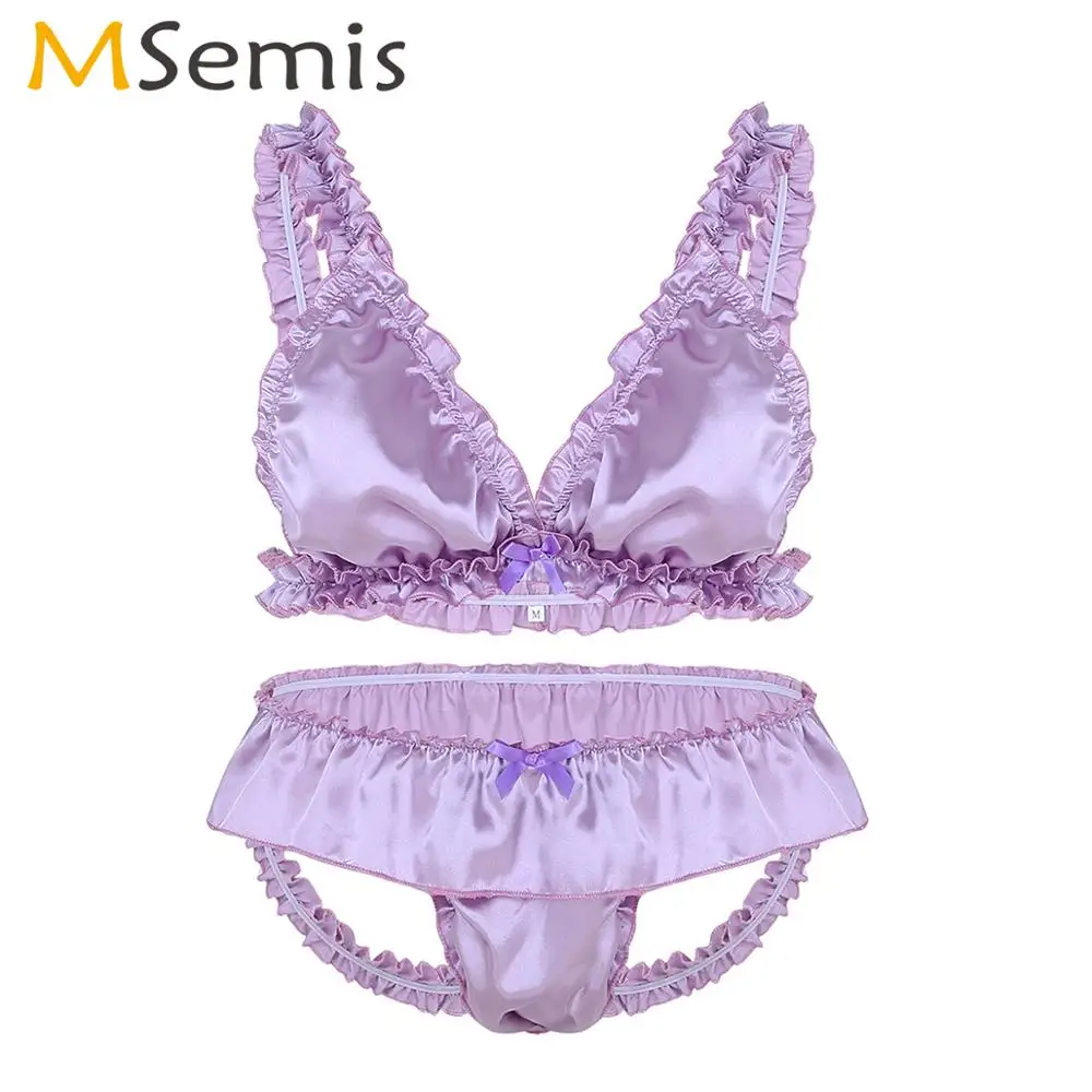 Men Sissy Bikini Lingerie Set Mini Transparent Lace Floral Bra+String Tanga Male Gay Crossdressing Underwear Sets Sexy Nightwear briefs for men