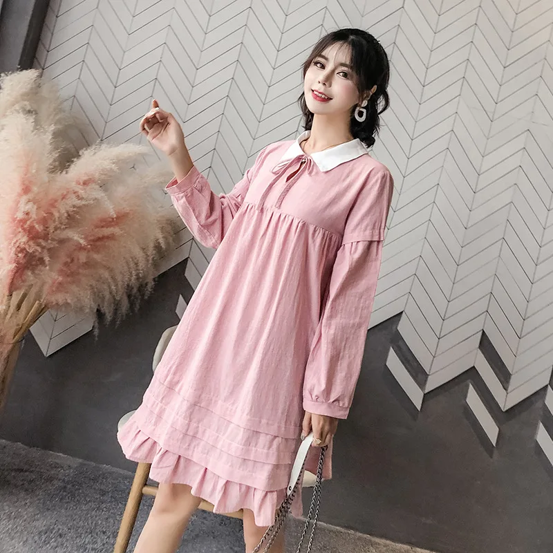 

2018 Autumn New Style Fashion Mid-length Long Sleeve Flounced Loose-Fit Korean-style Maternity Dress Pregnancy Loose-Fit Skirt