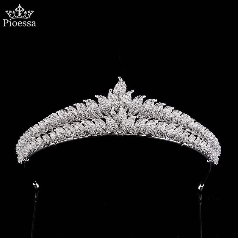 

New Leaf Exquisite Bridal Headdress Top Quality Brides Clear Zircon Hairbands Crystal King Tiara Crowns Wedding Hair Accessories