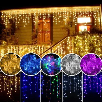 

100pcs/lot Christmas lights Holiday Decoration 5m 96leds Droop 0.4-0.6m Curtain Icicle Led String Lights New Year Garden Home