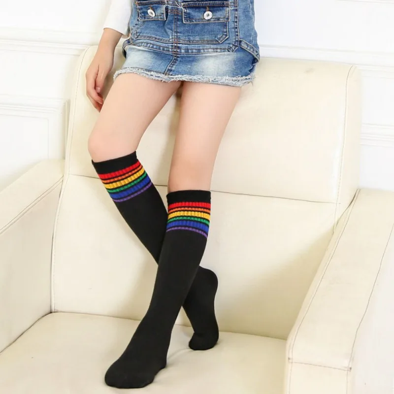 Полосатые носки с радугой для мальчиков и девочек детские мягкие гольфы хлопковые спортивные носки для студентов