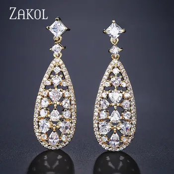 

ZAKOL Brand Heart Cubic Zircon Dangle Earrings for Women Fashion Wedding Bridal Dinner Brincos Jewelry FSEP2105