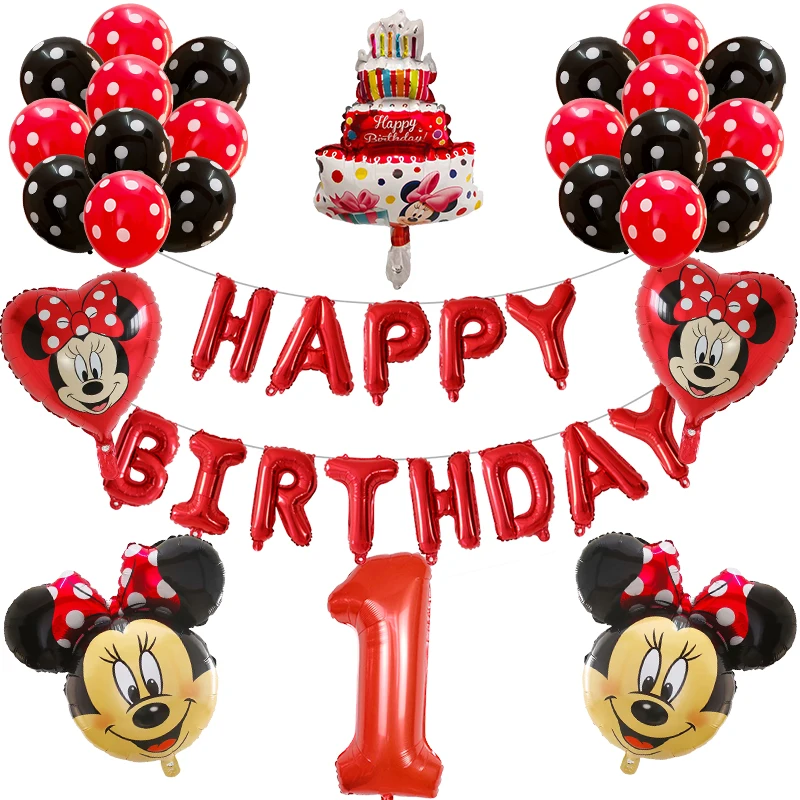 

27pcs Mickey Minnie Mouse Foil Balloon 30inch Number Latex Balloons Cake baby 1 2 3st Birthday Party Decoration Kids Toy Globos