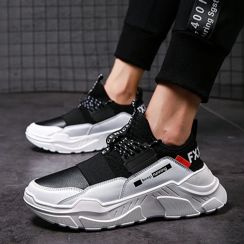 

2019 Breathable Walk Casual Shoes Men Dad Chunky Black Board Sneakers Hip Hop High Top Men's Thick-soled Streetwear Sneakers