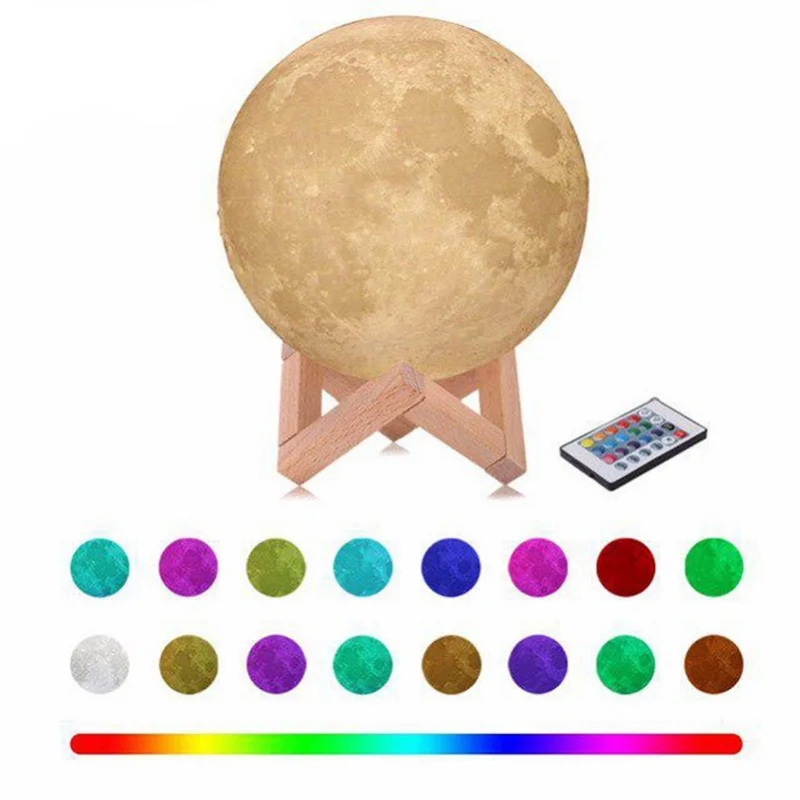 16-color moon lamp Перезаряжаемый светодиодный светильник с 3D-принтом, с пультом дистанционного управления, сенсорный выключатель, ночник, светодиодный лунный свет, детский ночник, подарок на фестиваль - Испускаемый цвет: 16-color moon lamp