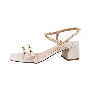 

2020 summer New Women Sandals Buckle Leather Candy-Colored Chunky-Heel Square fashion women shoes