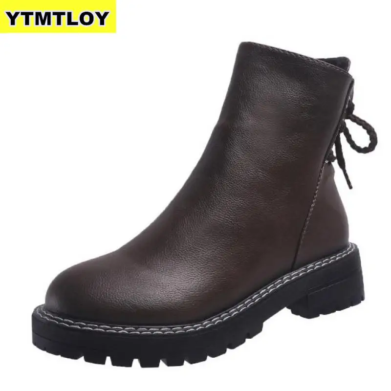 

New Women Winter Autumn Pointed Sprain Black Artificial Leather Women's Boots Back Zipper Folds Ankle Boots Botas Mujer Platform