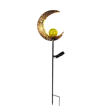 

Warm White Outdoor Lawn Patio Moon Waterproof Yard Stake Crackle Glass Pathway LED Garden Light Solar Powered Retro Landscape
