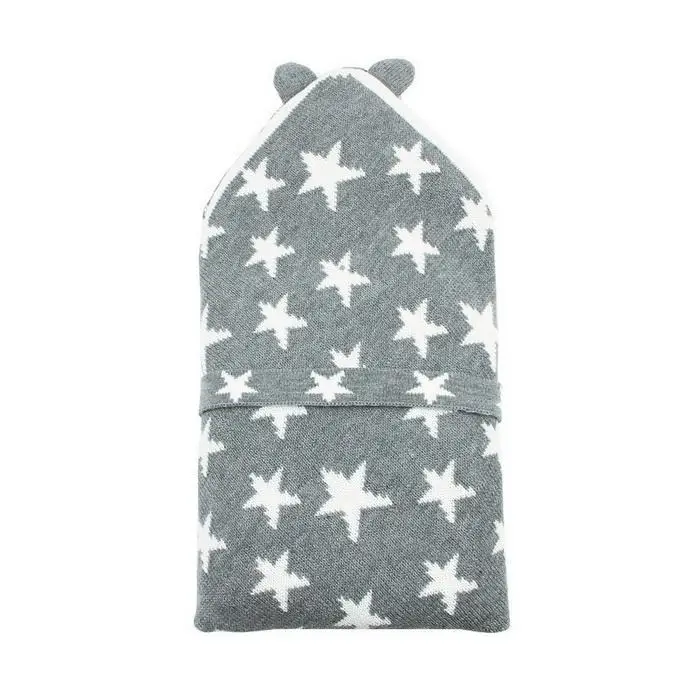 Cute Stars Envelope Style Swaddling Blanket Buttons Pink, Light Blue, Gray Hooded Baby Sleeping Bag
